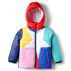 Babyhug Woven Full Sleeves Hooded Padded Jacket With Color Block Design & Detachable Hoodie - Multicolor
