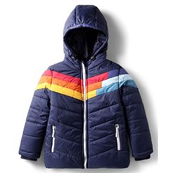 Babyhug Woven Full Sleeves Hooded Padded Jacket With Color Block Design - Navy Blue