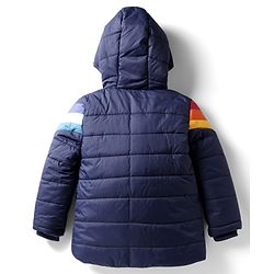 Babyhug Woven Full Sleeves Hooded Padded Jacket With Color Block Design - Navy Blue