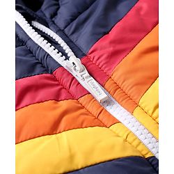 Babyhug Woven Full Sleeves Hooded Padded Jacket With Color Block Design - Navy Blue