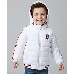 Babyhug Woven Full Sleeves Hooded Padded Jacket With Alphabet Embroidery - White