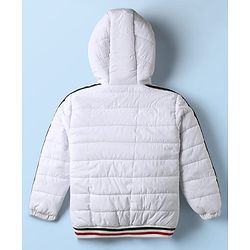 Babyhug Woven Full Sleeves Hooded Padded Jacket With Alphabet Embroidery - White