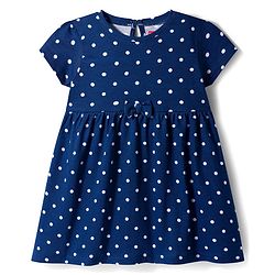 Babyhug Single Jersey Knit Half Sleeves Polka Dot & Floral Printed Frocks With Bow Applique Pack of 2 - Dark Pink & Navy Blue