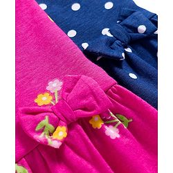 Babyhug Single Jersey Knit Half Sleeves Polka Dot & Floral Printed Frocks With Bow Applique Pack of 2 - Dark Pink & Navy Blue