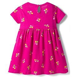 Babyhug Single Jersey Knit Half Sleeves Polka Dot & Floral Printed Frocks With Bow Applique Pack of 2 - Dark Pink & Navy Blue