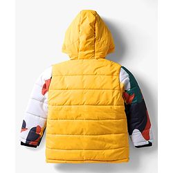 Babyhug Woven Full Sleeves Hooded Padded Jacket With Mountain Print - Multicolor