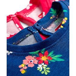 Babyhug Single Jersey Knit Half Sleeves Frocks with Bow Applique & Floral Detailing Pack of 2 - Red & Navy Blue