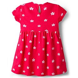 Babyhug Single Jersey Knit Half Sleeves Frocks with Bow Applique & Floral Detailing Pack of 2 - Red & Navy Blue