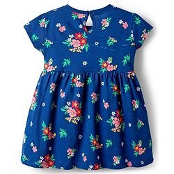 Babyhug Single Jersey Knit Half Sleeves Frocks with Bow Applique & Floral Detailing Pack of 2 - Red & Navy Blue