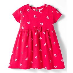 Babyhug Single Jersey Knit Half Sleeves Heart & Bow Printed Frocks With Bow Applique Pack of 2 - Navy Blue & Dark Pink