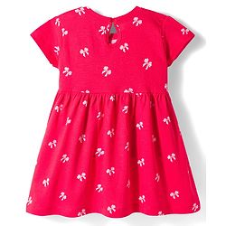 Babyhug Single Jersey Knit Half Sleeves Heart & Bow Printed Frocks With Bow Applique Pack of 2 - Navy Blue & Dark Pink