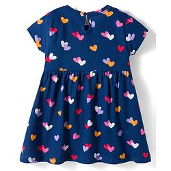 Babyhug Single Jersey Knit Half Sleeves Heart & Bow Printed Frocks With Bow Applique Pack of 2 - Navy Blue & Dark Pink
