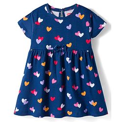 Babyhug Single Jersey Knit Half Sleeves Heart & Bow Printed Frocks With Bow Applique Pack of 2 - Navy Blue & Dark Pink