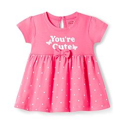 Babyhug Single Jersey Knit Half Sleeves Floral & Polka Dot Printed Frocks with Bow Applique Pack of 2 - Navy Blue & Pink
