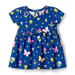 Babyhug Single Jersey Knit Half Sleeves Floral & Polka Dot Printed Frocks with Bow Applique Pack of 2 - Navy Blue & Pink