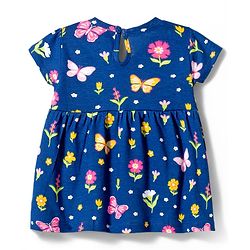 Babyhug Single Jersey Knit Half Sleeves Floral & Polka Dot Printed Frocks with Bow Applique Pack of 2 - Navy Blue & Pink