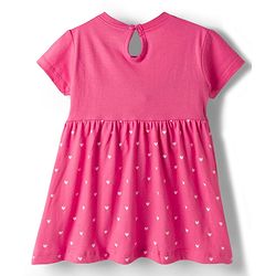 Babyhug Single Jersey Knit Half Sleeves Frocks With Heart Print & Bow Applique Pack of 2 - Purple & Dark Pink