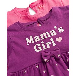 Babyhug Single Jersey Knit Half Sleeves Frocks With Heart Print & Bow Applique Pack of 2 - Purple & Dark Pink
