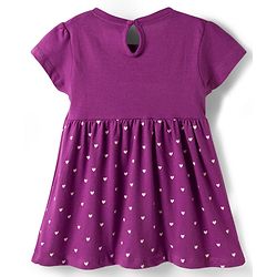 Babyhug Single Jersey Knit Half Sleeves Frocks With Heart Print & Bow Applique Pack of 2 - Purple & Dark Pink