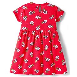 Babyhug Single Jersey Knit Half Sleeves Frocks with Bow Applique & Floral Print Pack of 2 - Red & Pink