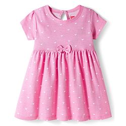Babyhug Single Jersey Knit Half Sleeves Frocks with Bow Applique & Floral Print Pack of 2 - Red & Pink
