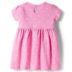 Babyhug Single Jersey Knit Half Sleeves Frocks with Bow Applique & Floral Print Pack of 2 - Red & Pink