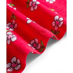 Babyhug Single Jersey Knit Half Sleeves Frocks with Bow Applique & Floral Print Pack of 2 - Red & Pink