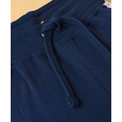 Babyhug French Terry Knit Full Length Lounge Pant With Text Print - Navy Blue