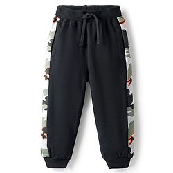 Babyhug French Terry Full Length Lounge Pants with Pocket & Camouflage Print - Black