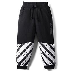 Babyhug French Terry Knit Full Length Lounge Pants with Adventure Text Print - Black