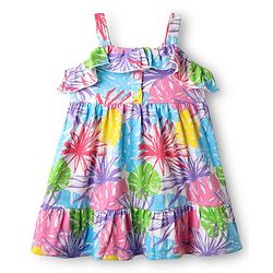 Babyhug Cotton Knit Sleeveless Frock with Floral Print & Lace Frill Detailing - Multicolor
