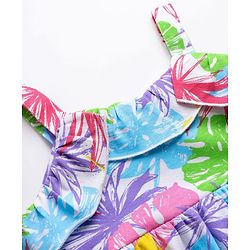 Babyhug Cotton Knit Sleeveless Frock with Floral Print & Lace Frill Detailing - Multicolor