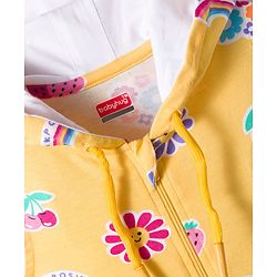 Babyhug Cotton Knit Sleeveless Hooded Jumpsuit With Floral Print - Yellow