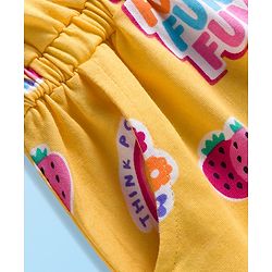 Babyhug Cotton Knit Sleeveless Hooded Jumpsuit With Floral Print - Yellow