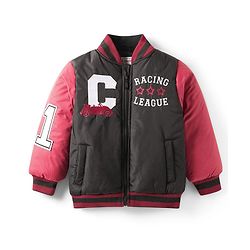 Babyhug Woven Full Sleeves Bomber Jacket With Text Print - Black & Red
