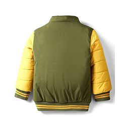 Babyhug Woven Full Sleeves Hooded Padded Jacket With Text Embroidery - Olive Green & Yellow