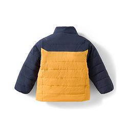 Babyhug Woven Full Sleeves Padded Jacket with Detachable Hood & Color Block Design - Navy Blue & Yellow