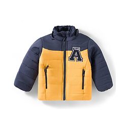 Babyhug Woven Full Sleeves Padded Jacket with Detachable Hood & Color Block Design - Navy Blue & Yellow