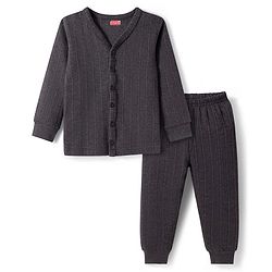 Babyhug Knit Full Sleeves Solid Colour Thermal Inner Wear Set - Charcoal Grey