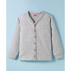 Babyhug Knit Full Sleeves Solid Color Thermal Vest & Pant Set - Light Grey