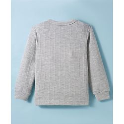Babyhug Knit Full Sleeves Solid Color Thermal Vest & Pant Set - Light Grey