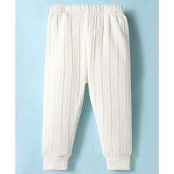Babyhug Knit Full Sleeves Solid Color Thermal Vest & Pant Set - Off White