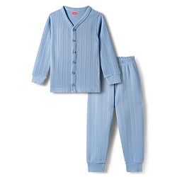Babyhug Knit Full Sleeves Solid Thermal Set - Light Blue