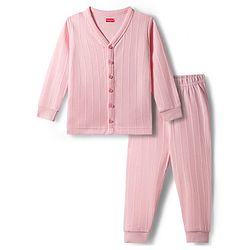 Babyhug Knit Full Sleeves Solid Thermal Set - Pink