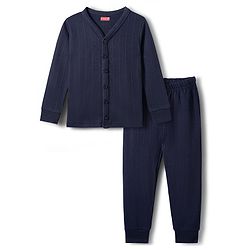 Babyhug Knit Full Sleeves Solid Thermal Set - Navy Blue