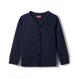 Babyhug Knit Full Sleeves Solid Thermal Set - Navy Blue