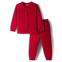 Babyhug Knit Full Sleeves Solid Colour Thermal Inner Wear Set - Red