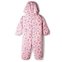 Babyhug Woven Full Sleeves Hooded Winter Quilted Romper With Fleece Inner Lining & Floral Print - Pink