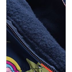 Babyhug Woven Full Sleeves Footed & Hooded Winter Wear Quilted Romper With Fleece Inner Lining & Floral Print - Navy Blue