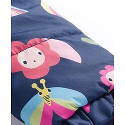 Babyhug Woven Full Sleeves Footed & Hooded Winter Wear Quilted Romper With Fleece Inner Lining & Floral Print - Navy Blue